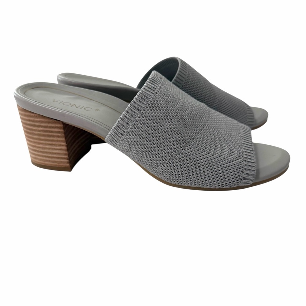 Vionic Papaya Fleur Gray Heeled Knitted Sandals Size 9